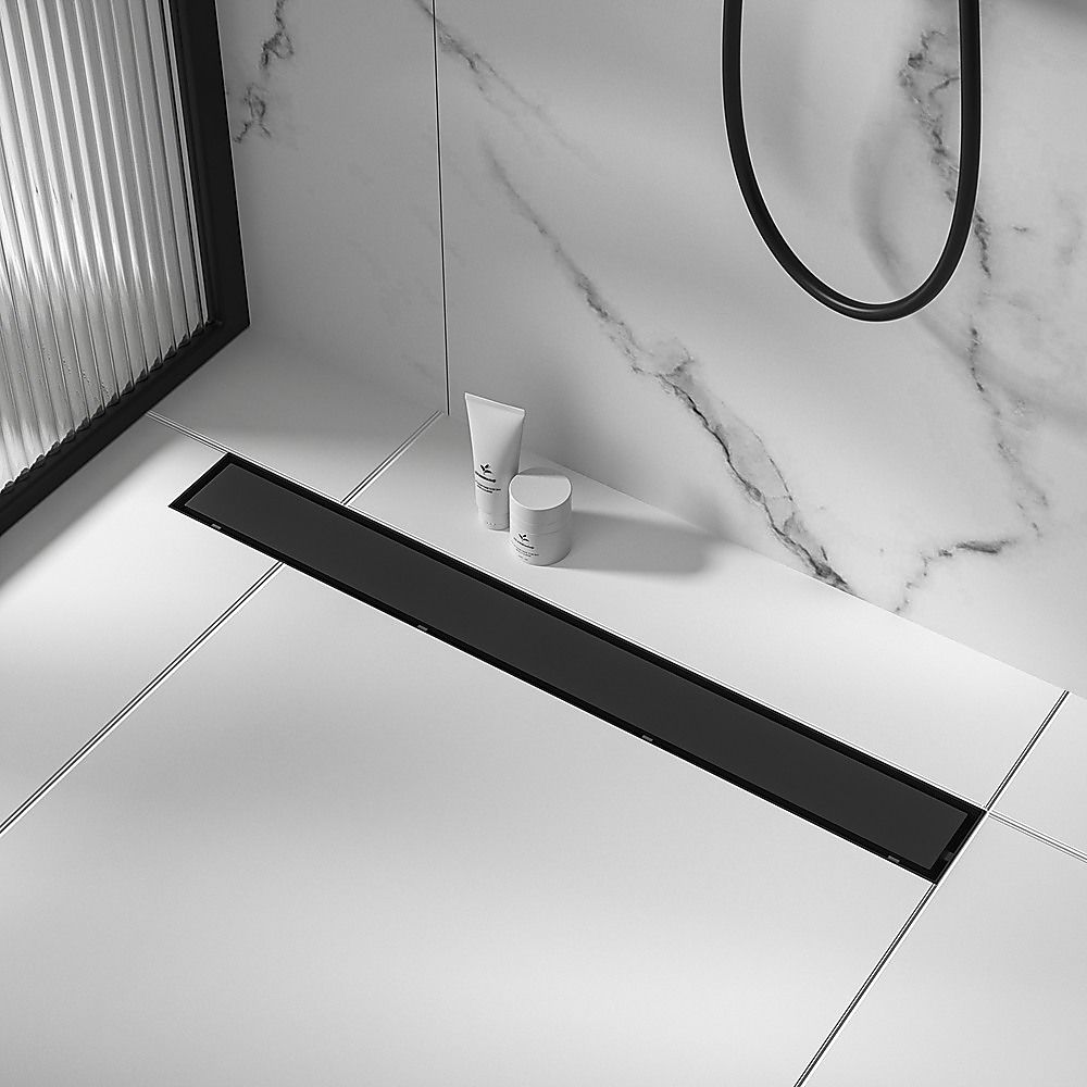 Tile Insert Shower Bathroom Black Grate Drain 800mm with Centre Outlet Floor Waste