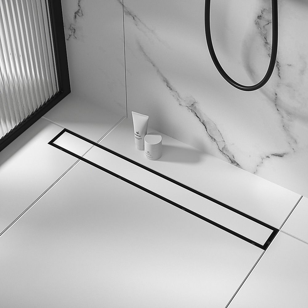 Tile Insert Bathroom Shower Black Grate Drain 1000mm with Centre Outlet Floor Waste