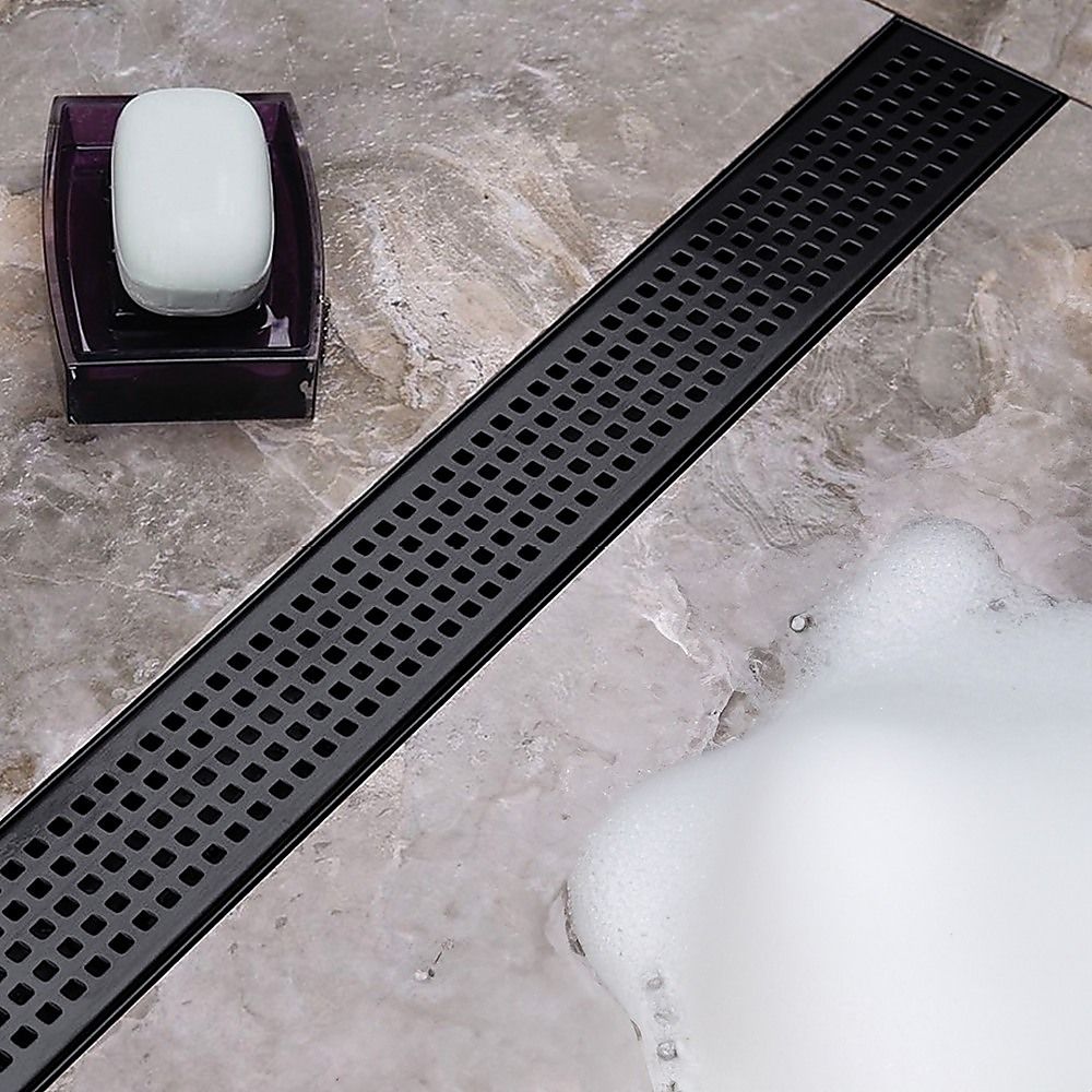 Bathroom Shower Black Grate Drain 900mm with Centre Outlet Floor Waste Square Pattern