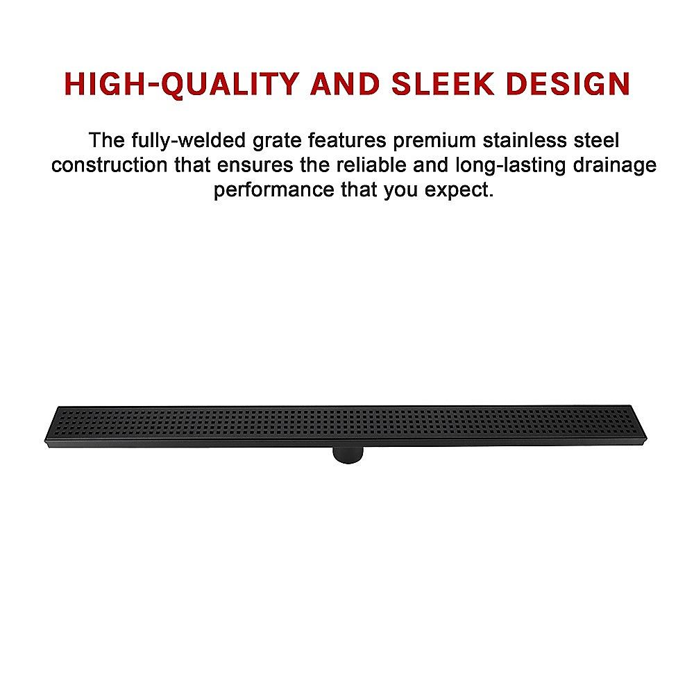 Bathroom Shower Black Grate Drain 900mm with Centre Outlet Floor Waste Square Pattern