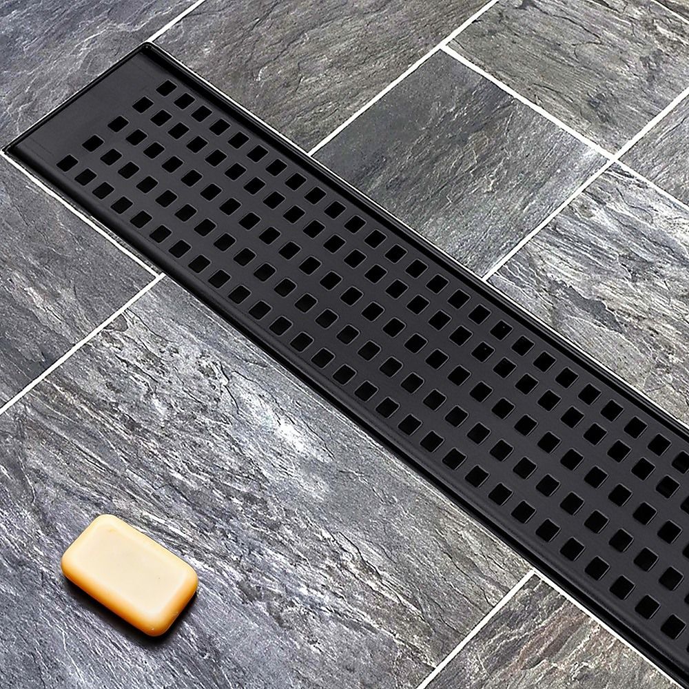 Bathroom Shower Black Grate Drain 1000mm with Centre Outlet Floor Waste Square Pattern