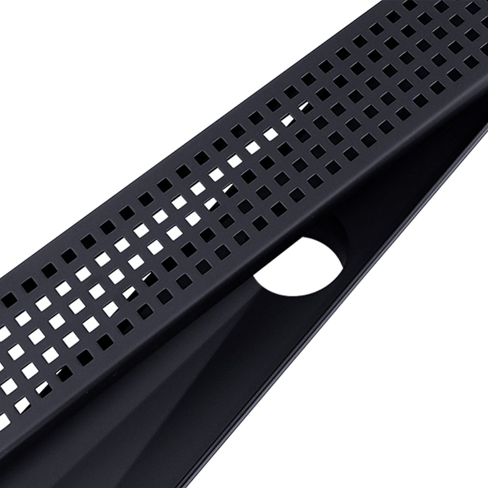 Bathroom Shower Black Grate Drain 1000mm with Centre Outlet Floor Waste Square Pattern