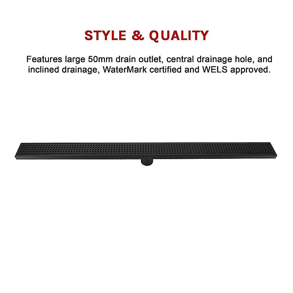 Bathroom Shower Black Grate Drain 1000mm with Centre Outlet Floor Waste Square Pattern