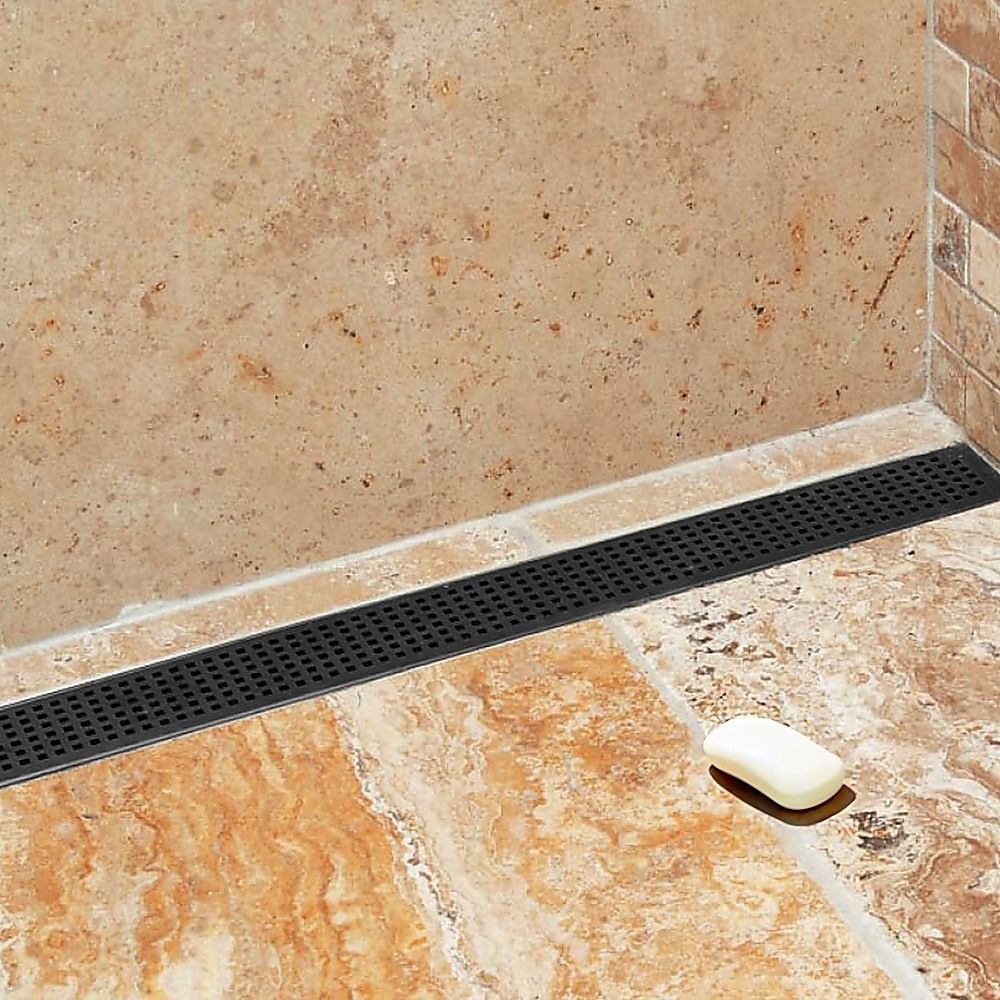 Bathroom Shower Black Grate Drain 1200mm with Centre Outlet Floor Waste Square Pattern