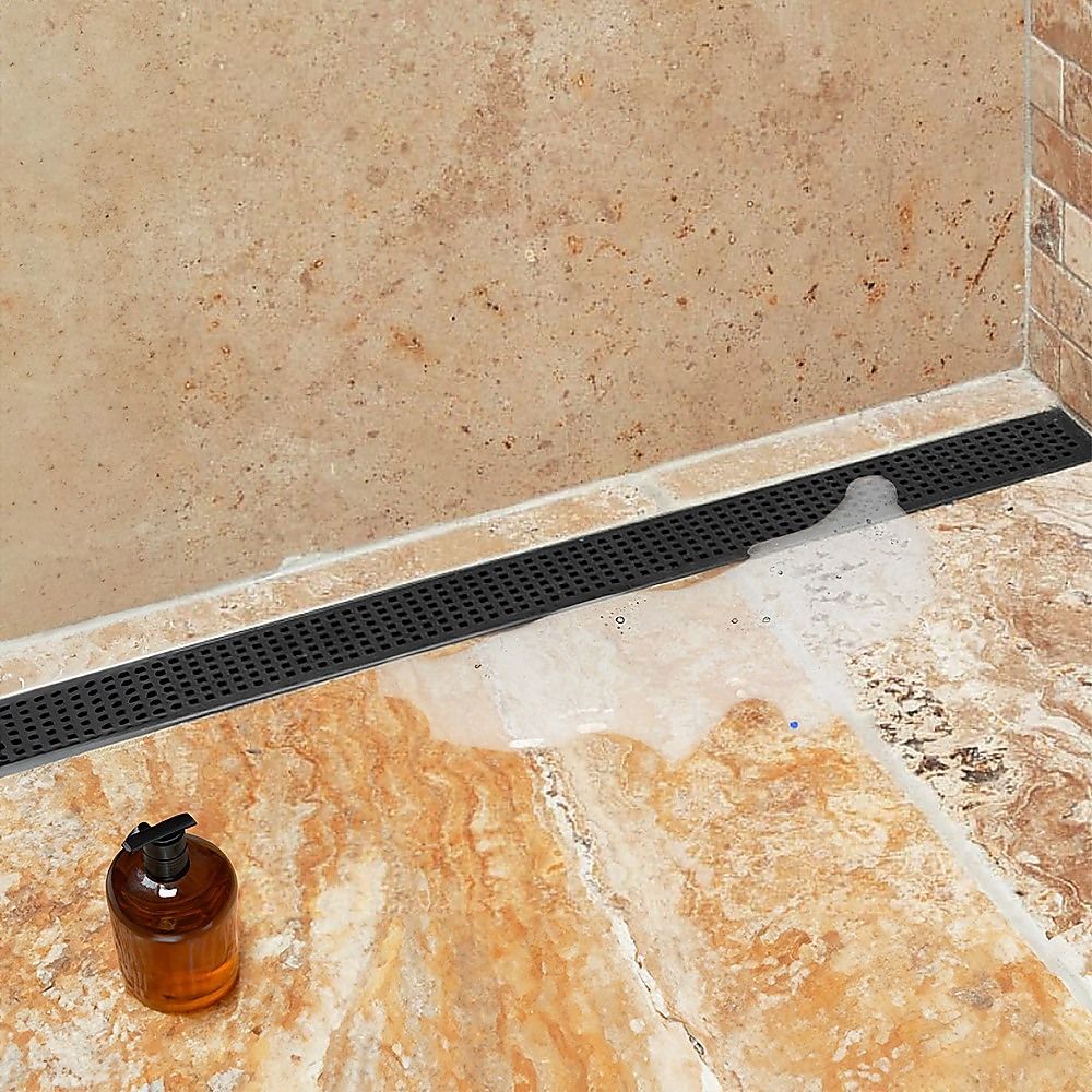 Bathroom Shower Black Grate Drain 1200mm with Centre Outlet Floor Waste Square Pattern