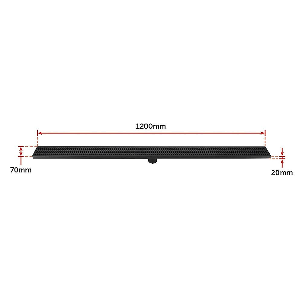Bathroom Shower Black Grate Drain 1200mm with Centre Outlet Floor Waste Square Pattern