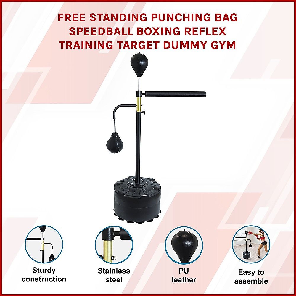 Punching Bag Speedball Boxing Reflex Training Target Dummy Free Standing - Black