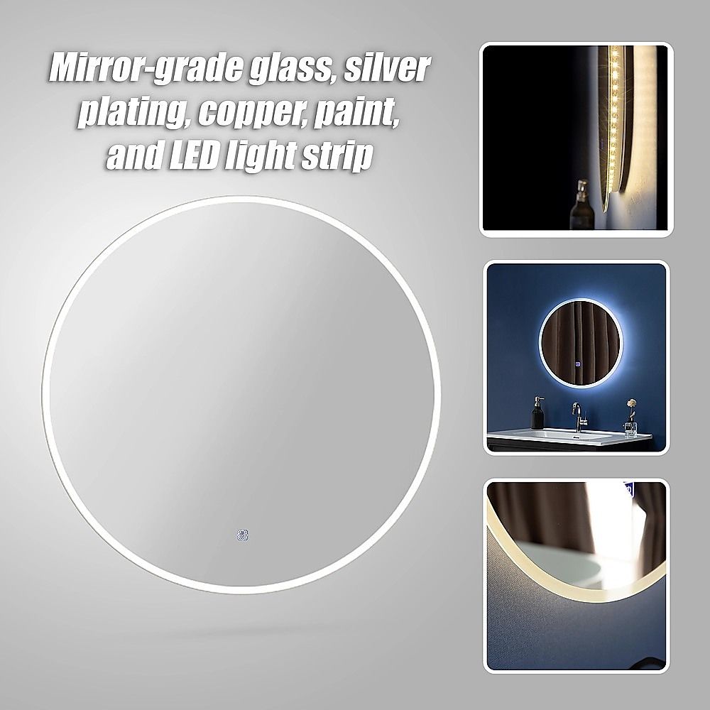 LED Wall Mirror 70cm Round Bathroom Mirror with Light