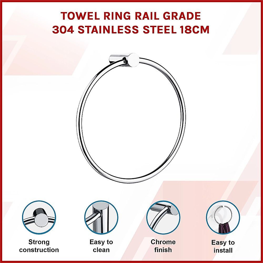 Towel Ring Rail 18cm Grade 304 Stainless Steel