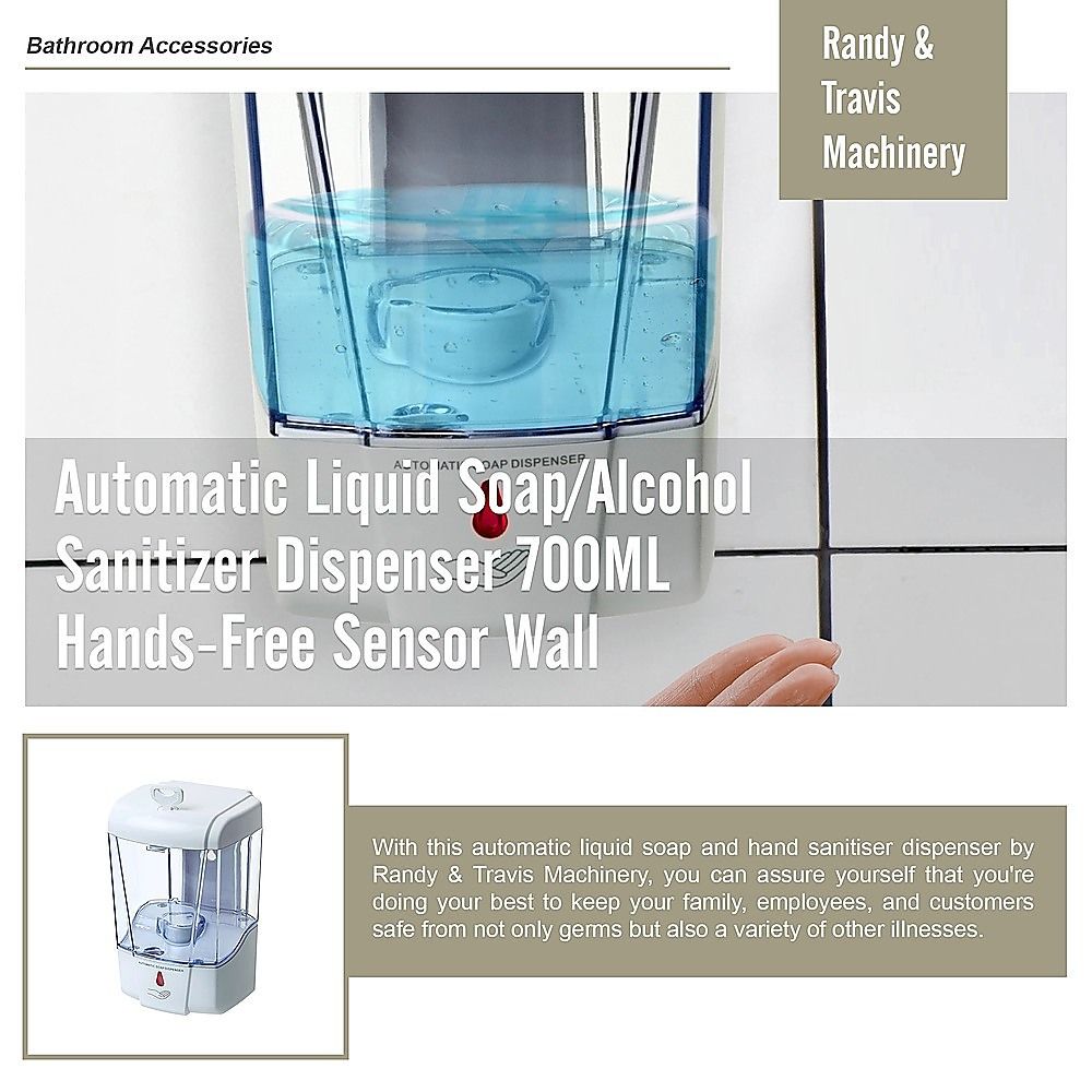 Soap Alcohol Sanitizer Dispenser Automatic 700ML Hands-Free Sensor Wall Mount