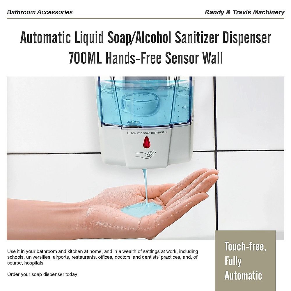 Soap Alcohol Sanitizer Dispenser Automatic 700ML Hands-Free Sensor Wall Mount