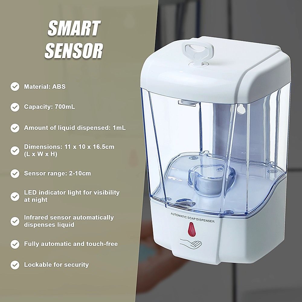 Soap Alcohol Sanitizer Dispenser Automatic 700ML Hands-Free Sensor Wall Mount