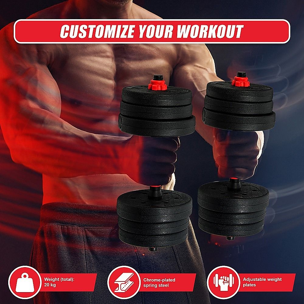 Dumbbell Set Adjustable 20kg Rubber Barbell Home Gym Exercise Weights