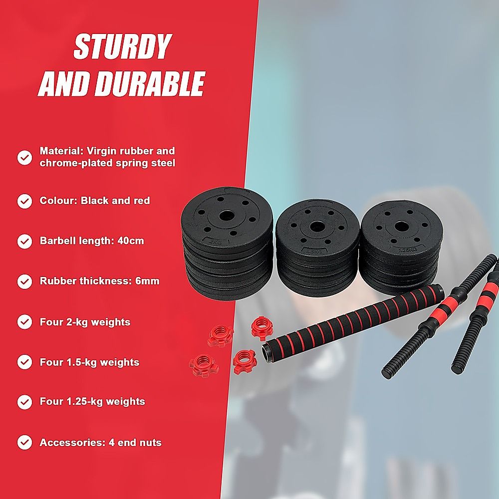 Dumbbell Set Adjustable 20kg Rubber Barbell Home Gym Exercise Weights