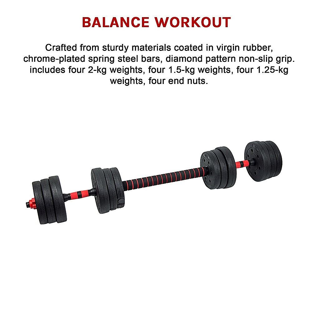 Dumbbell Set Adjustable 20kg Rubber Barbell Home Gym Exercise Weights
