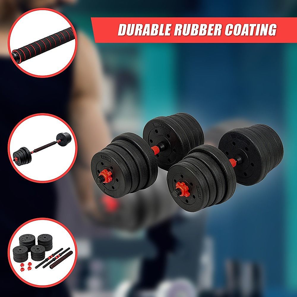 Dumbbell Set Adjustable 30kg Rubber Barbell Home Gym Exercise Weights