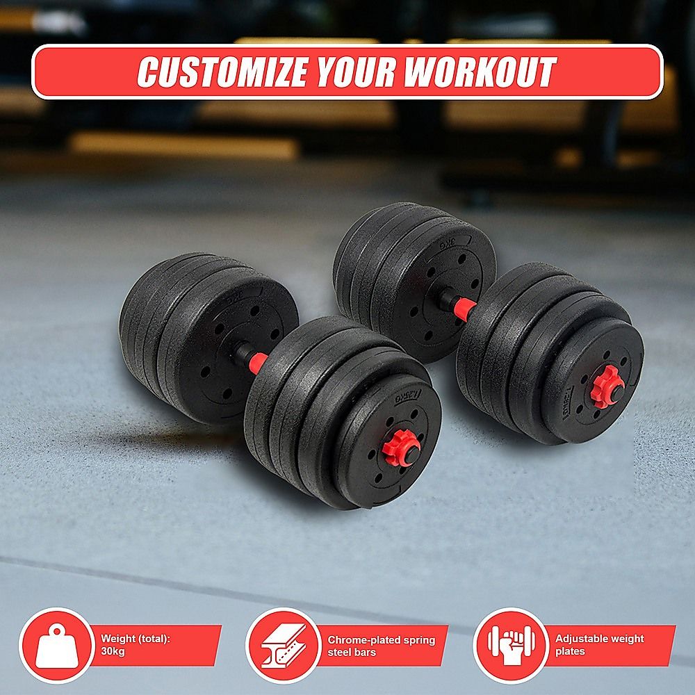 Dumbbell Set Adjustable 30kg Rubber Barbell Home Gym Exercise Weights