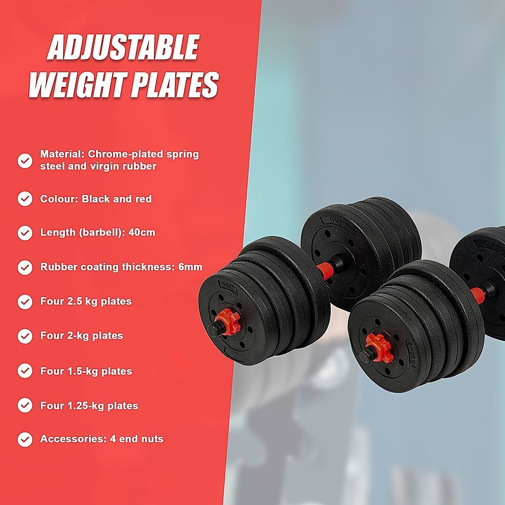Dumbbell Set Adjustable 30kg Rubber Barbell Home Gym Exercise Weights