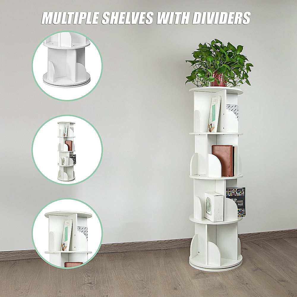 Display Shelf 4 Tier 360-Degree Rotating Bookcase Organiser