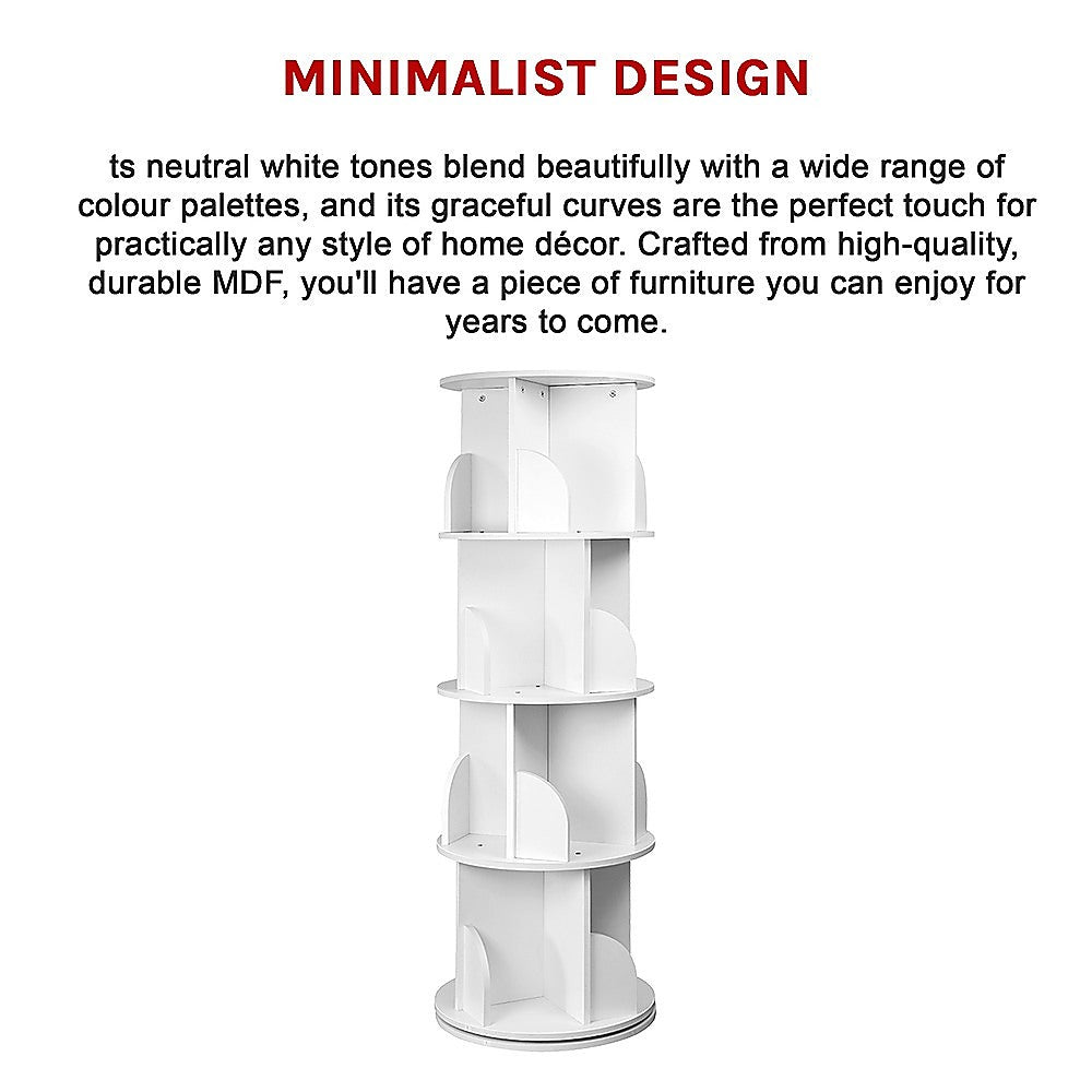 Display Shelf 4 Tier 360-Degree Rotating Bookcase Organiser
