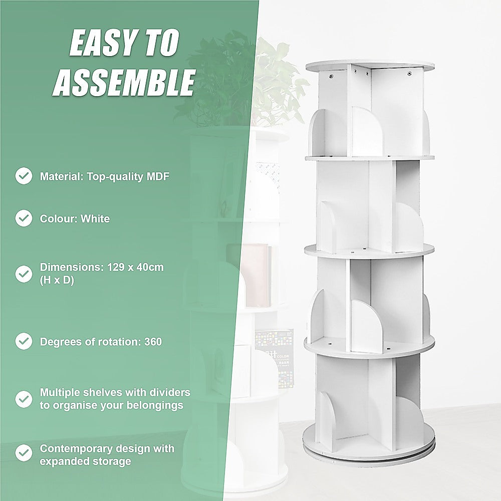 Display Shelf 4 Tier 360-Degree Rotating Bookcase Organiser