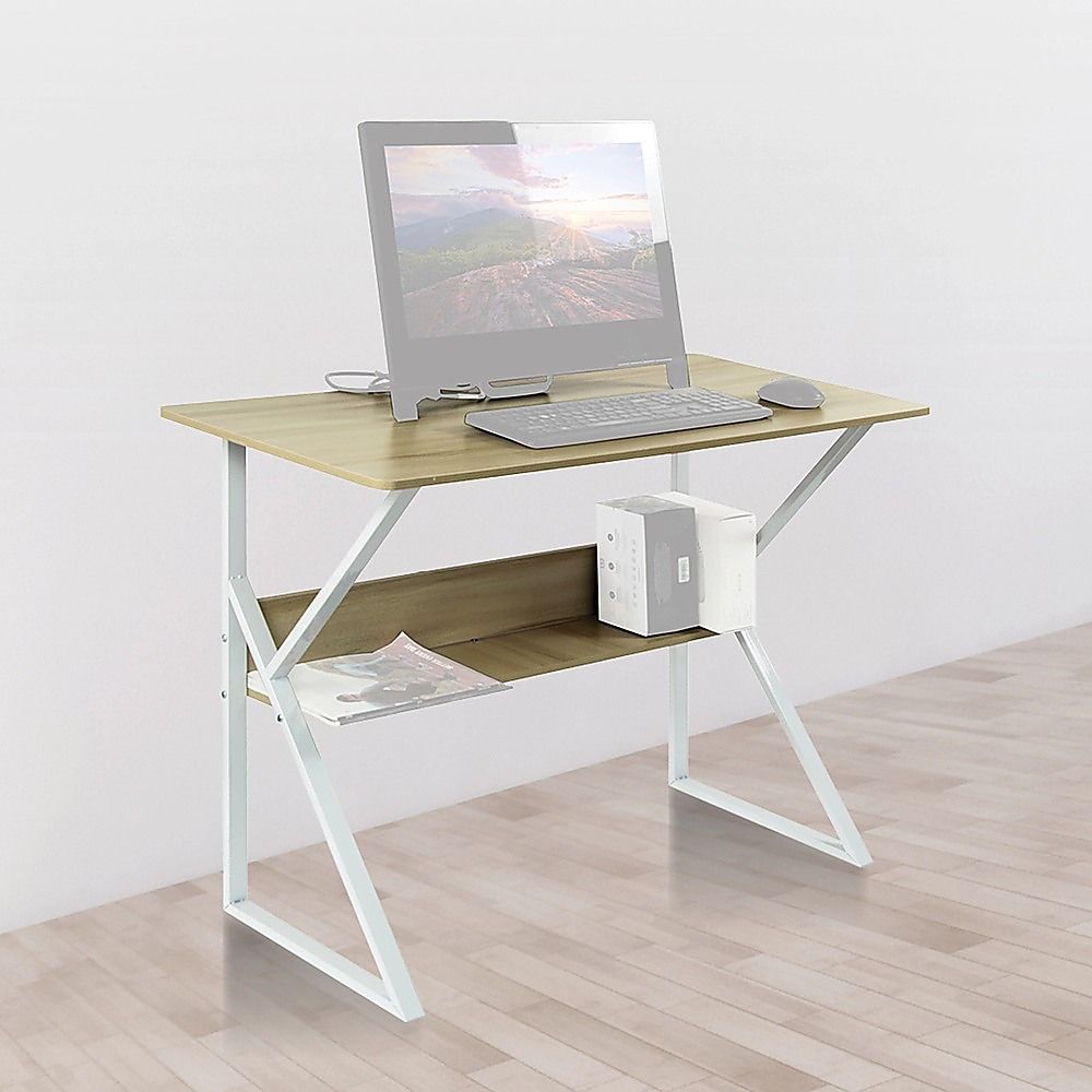 Computer Desk Wood & Metal with Shelf Home Office Furniture