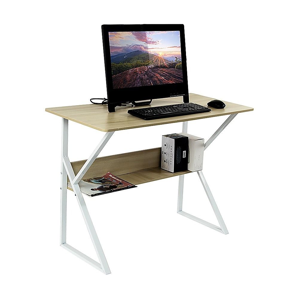 Computer Desk Wood & Metal with Shelf Home Office Furniture