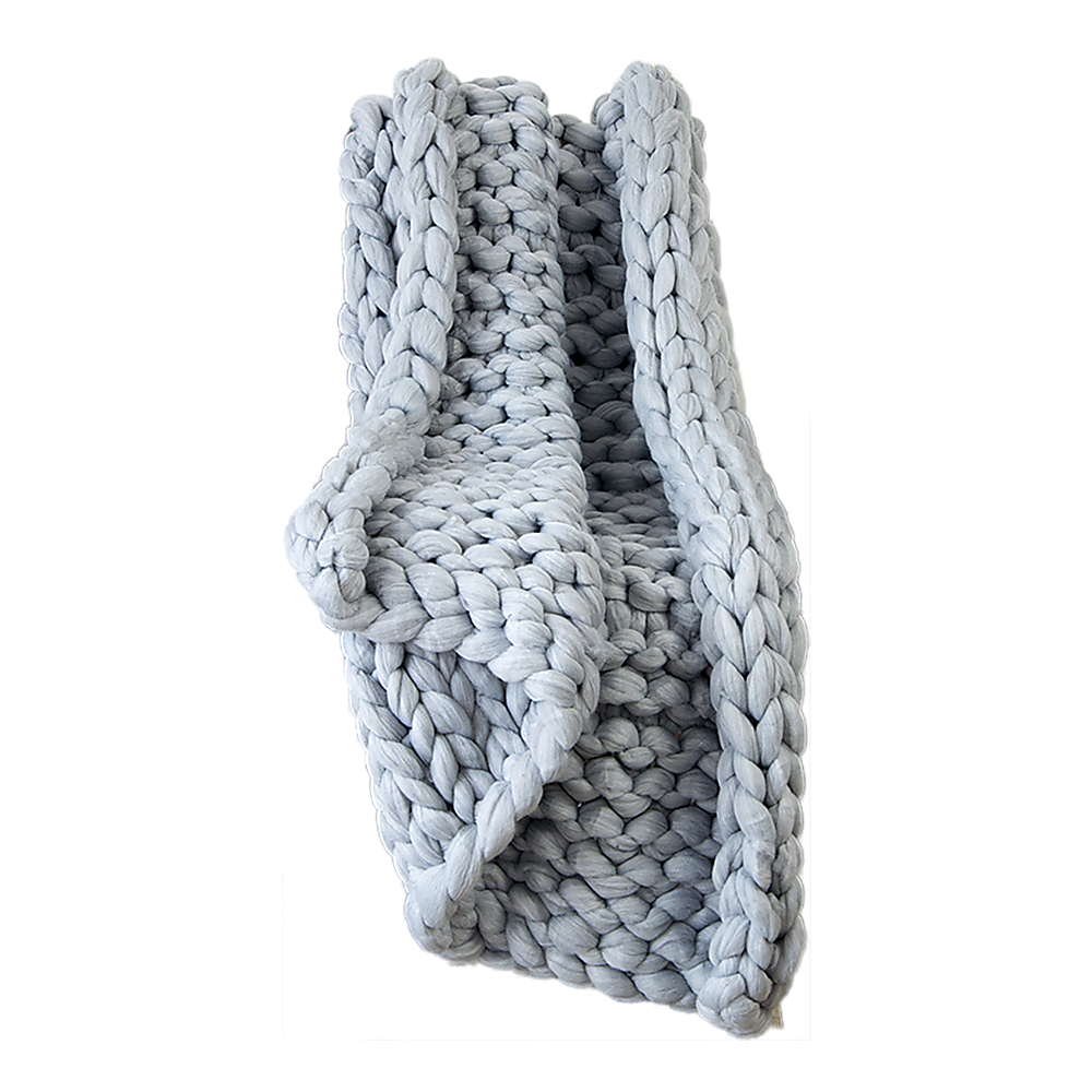 Chunky Blanket Hand Knitted Thick Acrylic Yarn Home Throw Rug - Grey