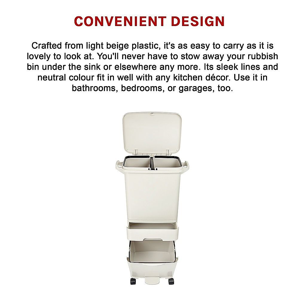 Rubbish Bin 42L Waste Trash Can Pedal Recycling Kitchen Wheel 2 Compartment