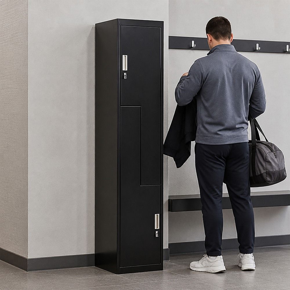 Two-Door L-Shaped Office Gym Shed Storage Lockers - Black