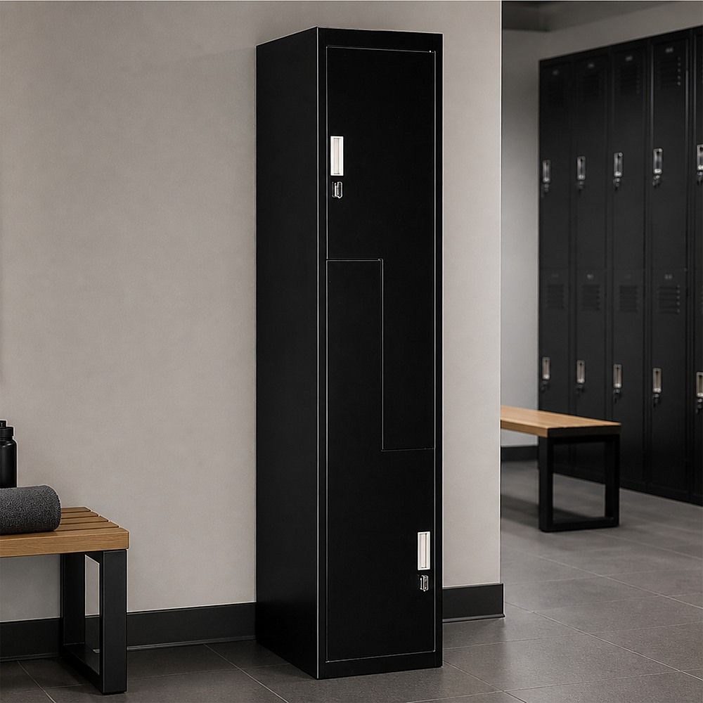 Two-Door L-Shaped Office Gym Shed Storage Lockers - Black