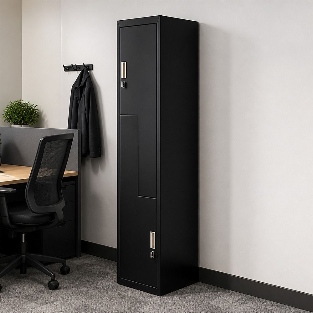 Two-Door L-Shaped Office Gym Shed Storage Lockers - Black