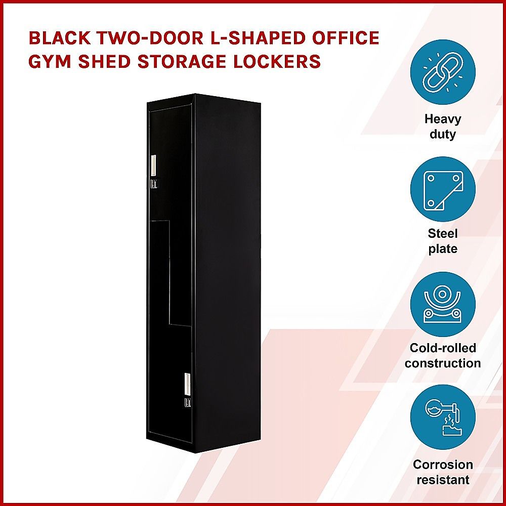 Two-Door L-Shaped Office Gym Shed Storage Lockers - Black