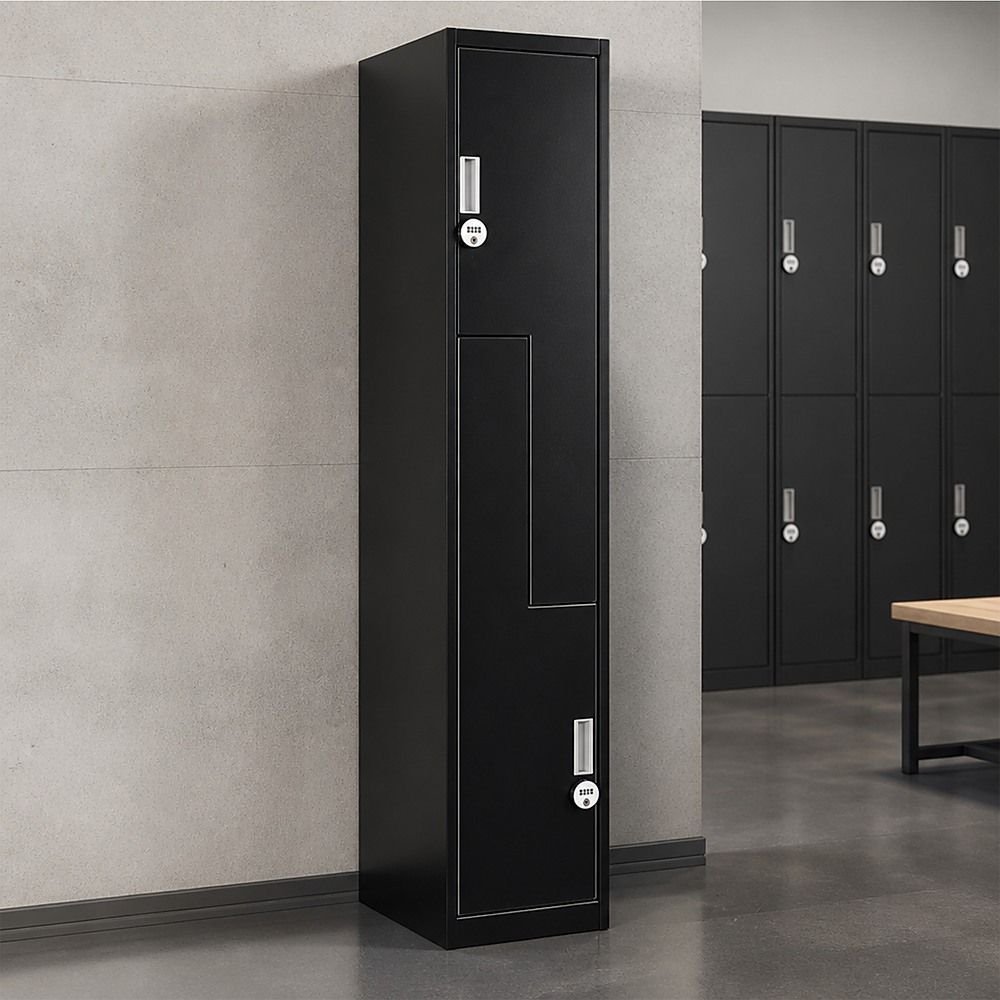 Two-Door L-Shaped Office Gym Shed Storage Lockers - Black