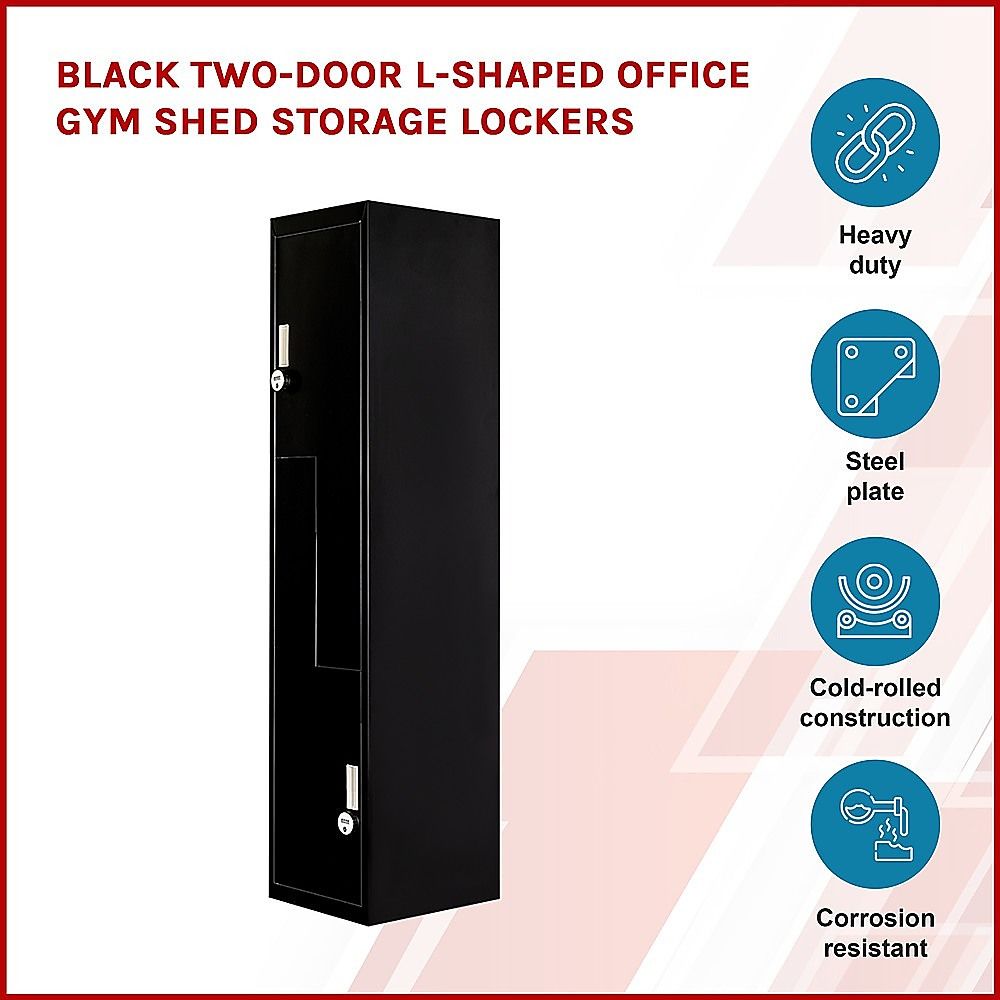Two-Door L-Shaped Office Gym Shed Storage Lockers - Black