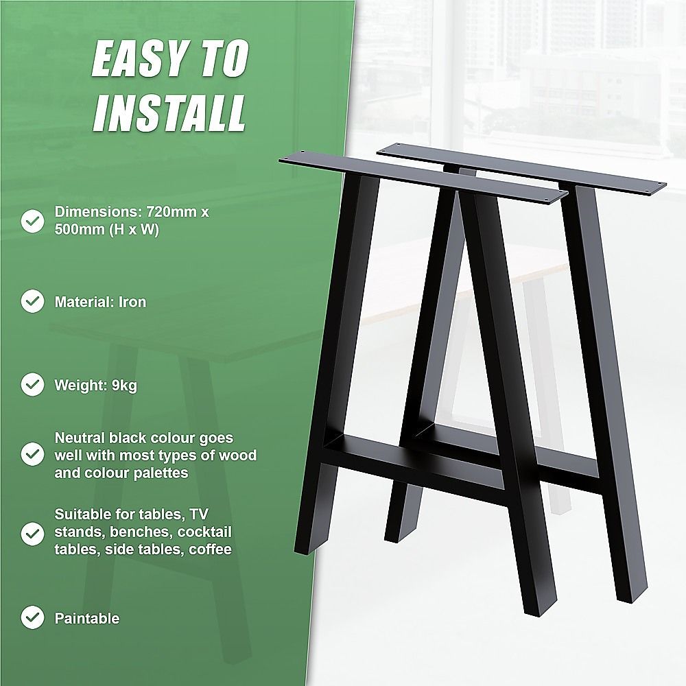 Rustic Dining Table Legs 2x Steel Industrial Vintage 71cm - Black