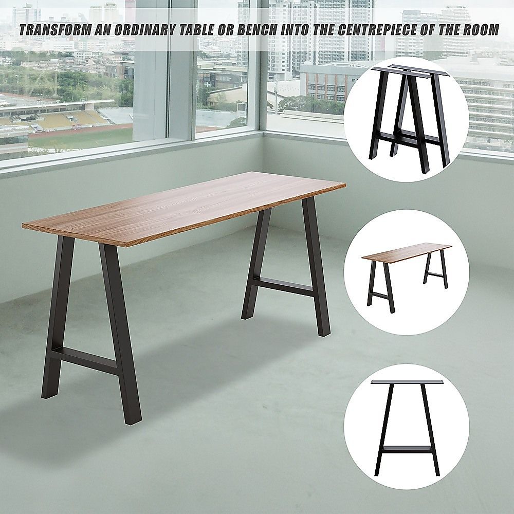 Rustic Dining Table Legs 2x Steel Industrial Vintage 71cm - Black