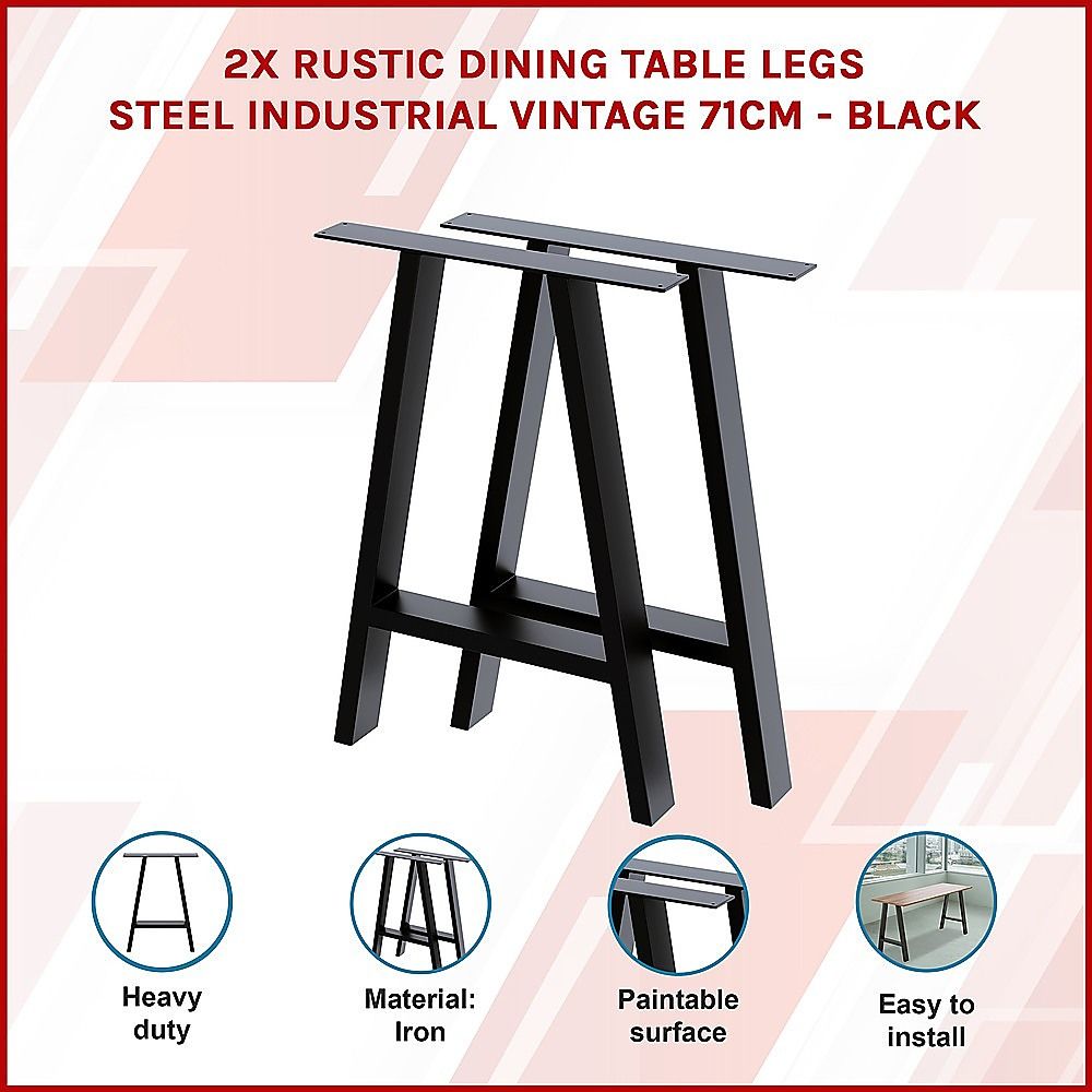 Rustic Dining Table Legs 2x Steel Industrial Vintage 71cm - Black