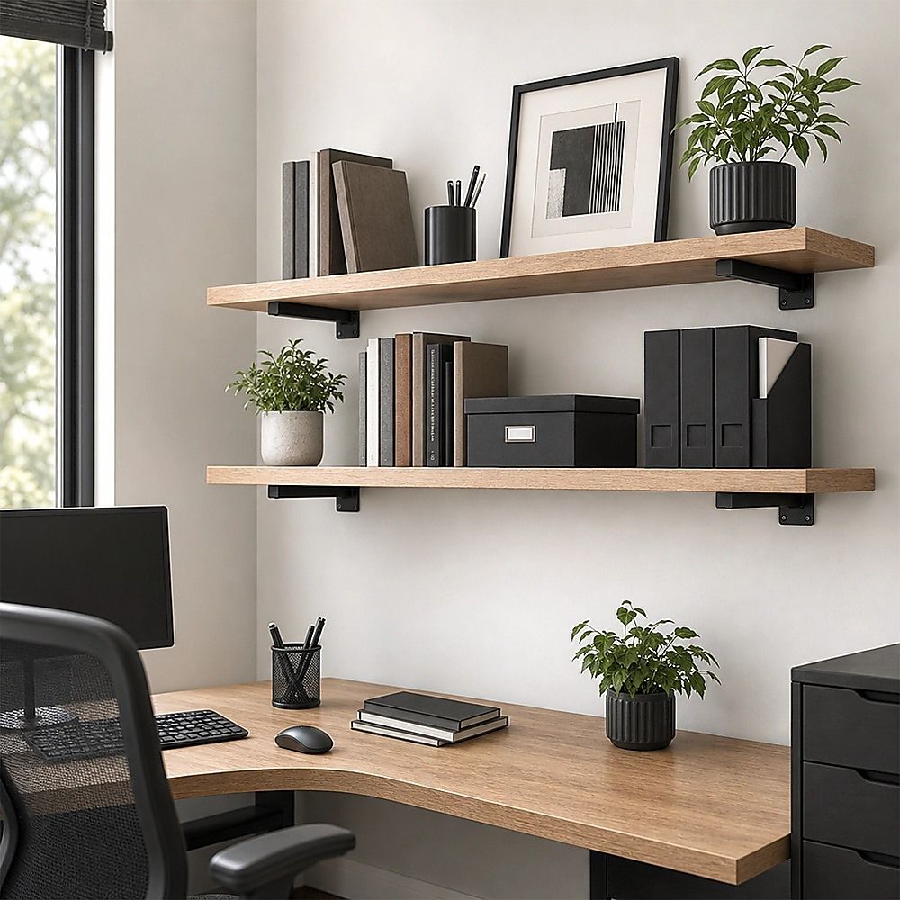Floating Shelf Brackets 20cm Industrial Metal Shelving Supports 4-Pack - Black