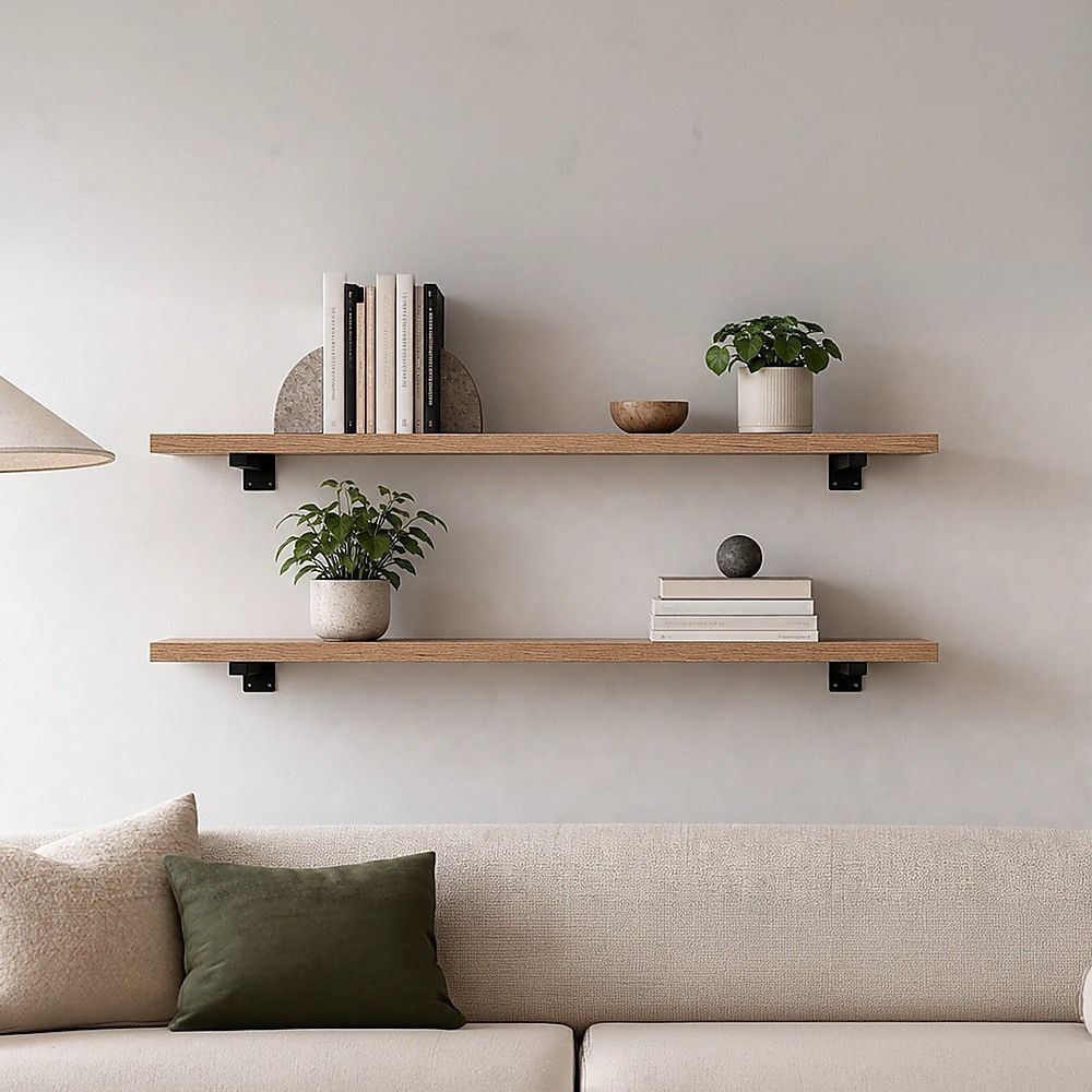 Floating Shelf Brackets 20cm Industrial Metal Shelving Supports 4-Pack - Black
