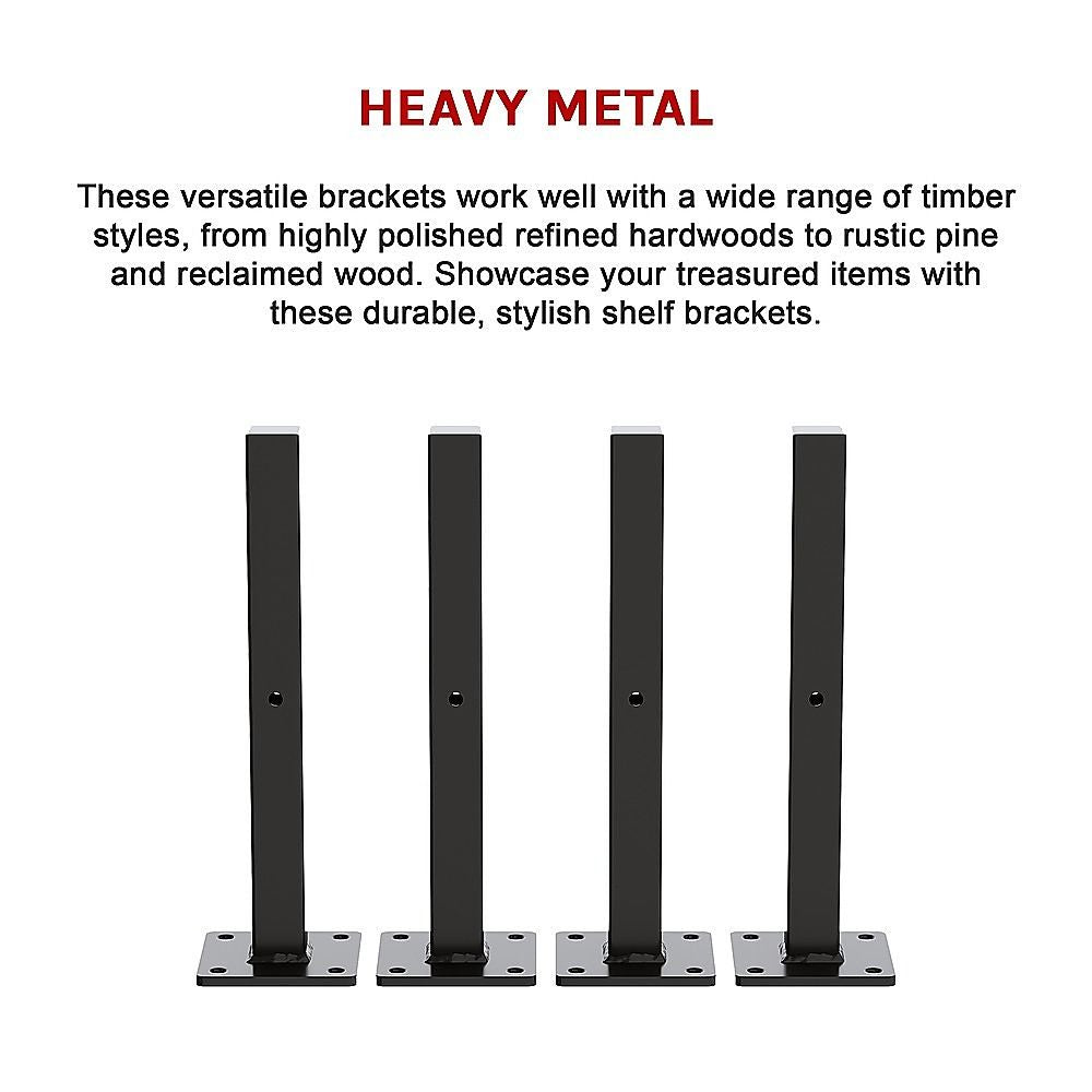 Floating Shelf Brackets 20cm Industrial Metal Shelving Supports 4-Pack - Black