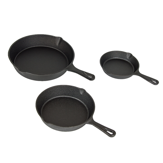 Cast Iron Skillet Fry Pan Set Pre-Seasoned 3 Pcs Frying Pan Set