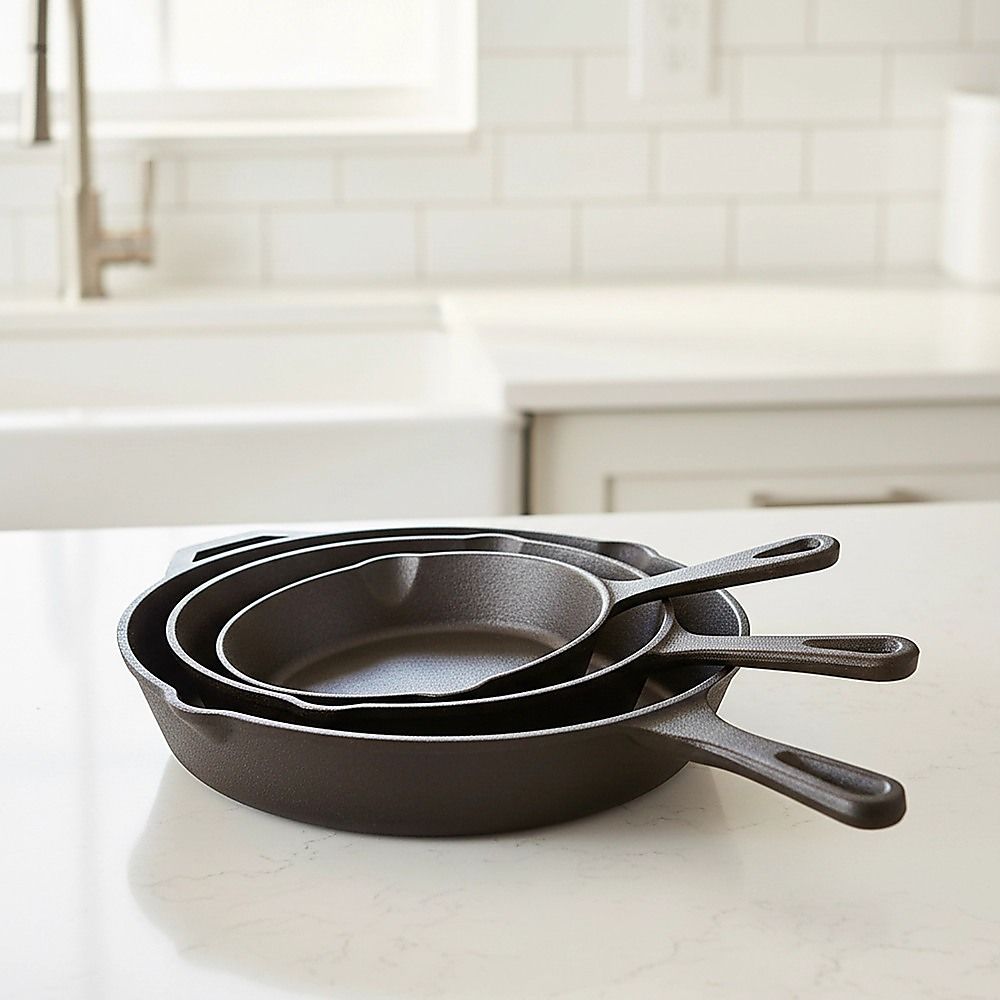 Cast Iron Skillet Fry Pan Set Pre-Seasoned 3 Pcs Frying Pan Set