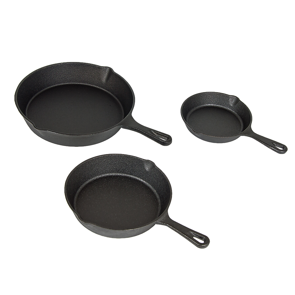 Cast Iron Skillet Fry Pan Set Pre-Seasoned 3 Pcs Frying Pan Set