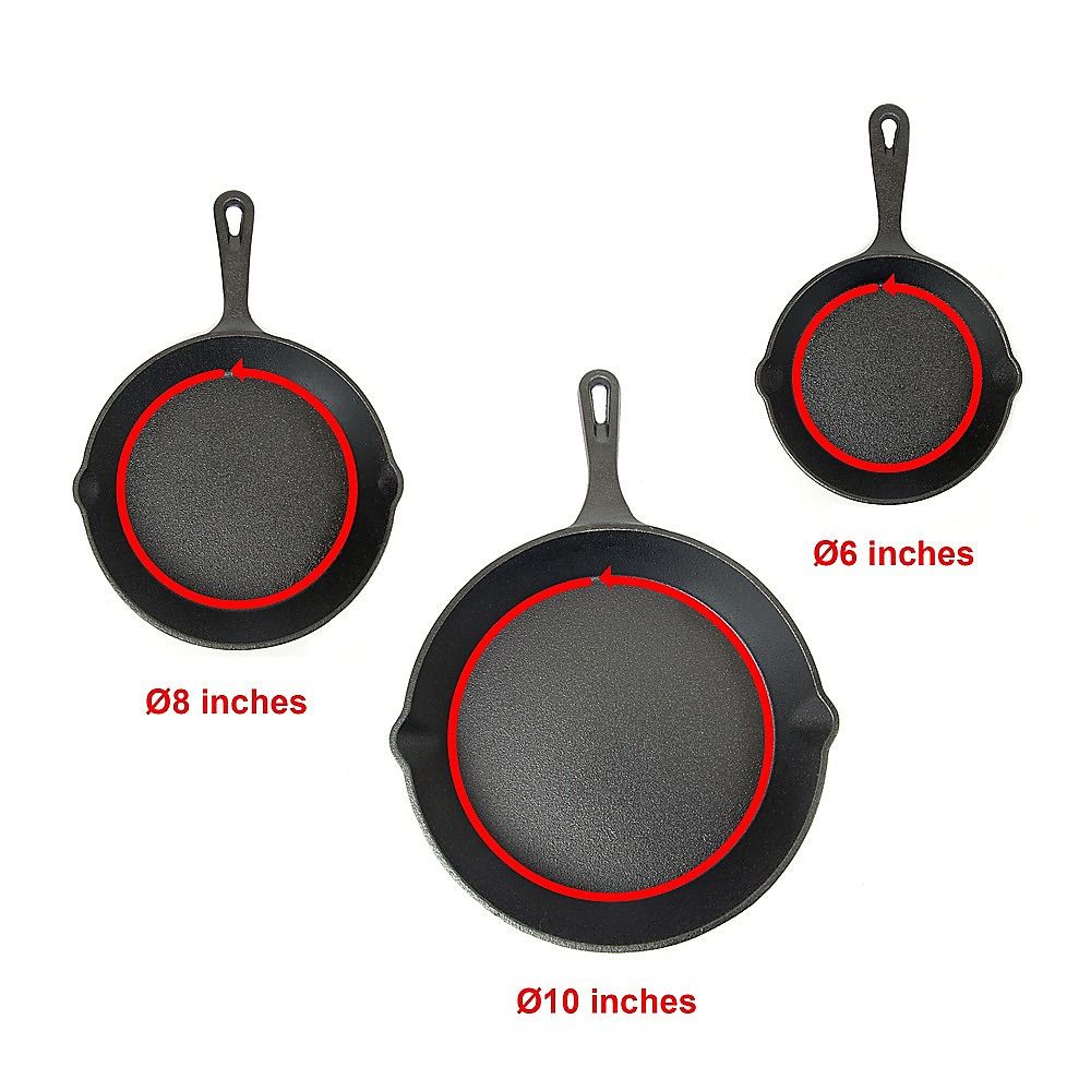 Cast Iron Skillet Fry Pan Set Pre-Seasoned 3 Pcs Frying Pan Set