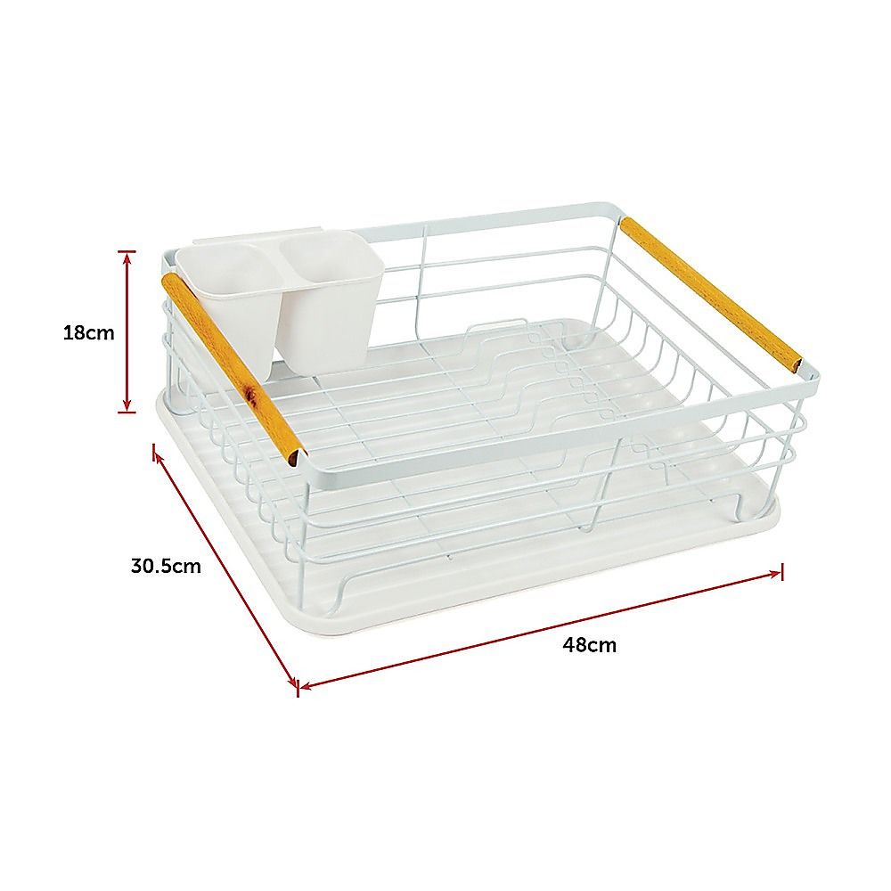 Dish Drying Rack Metal Drainboard Holder Tray Kitchen Plates Cutlery Wood Handle