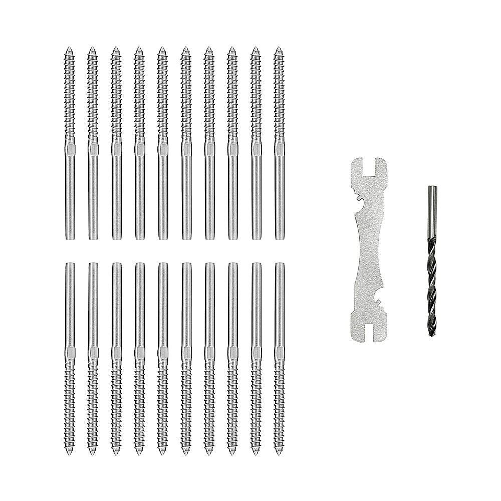 Stainless Steel DIY Rope Balustrade Kit 3.2mm Swage 2 x Lag Screw Term - 10 Pack