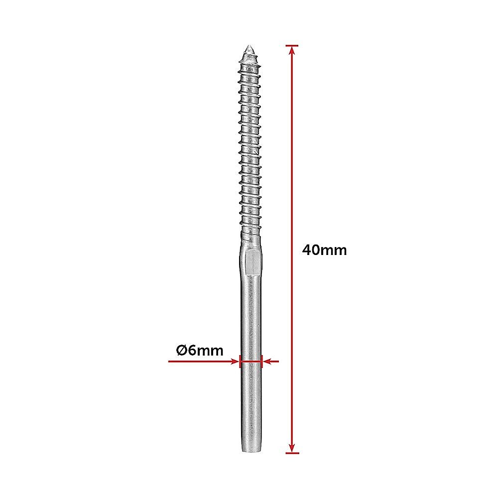 Stainless Steel DIY Rope Balustrade Kit 3.2mm Swage 2 x Lag Screw Term - 10 Pack