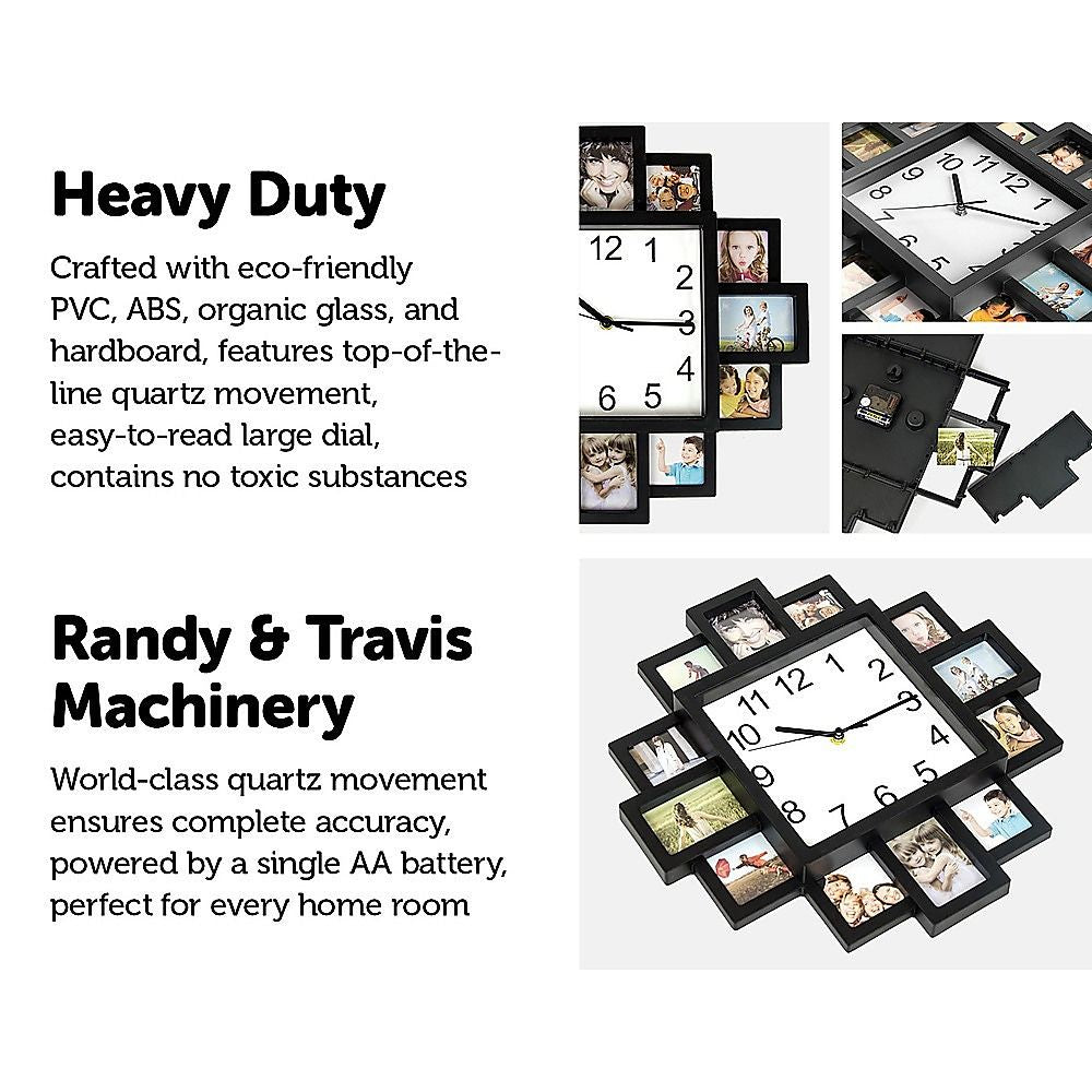 Photo Frame Clock 12-Picture Display Collage Wall Clock Home Décor