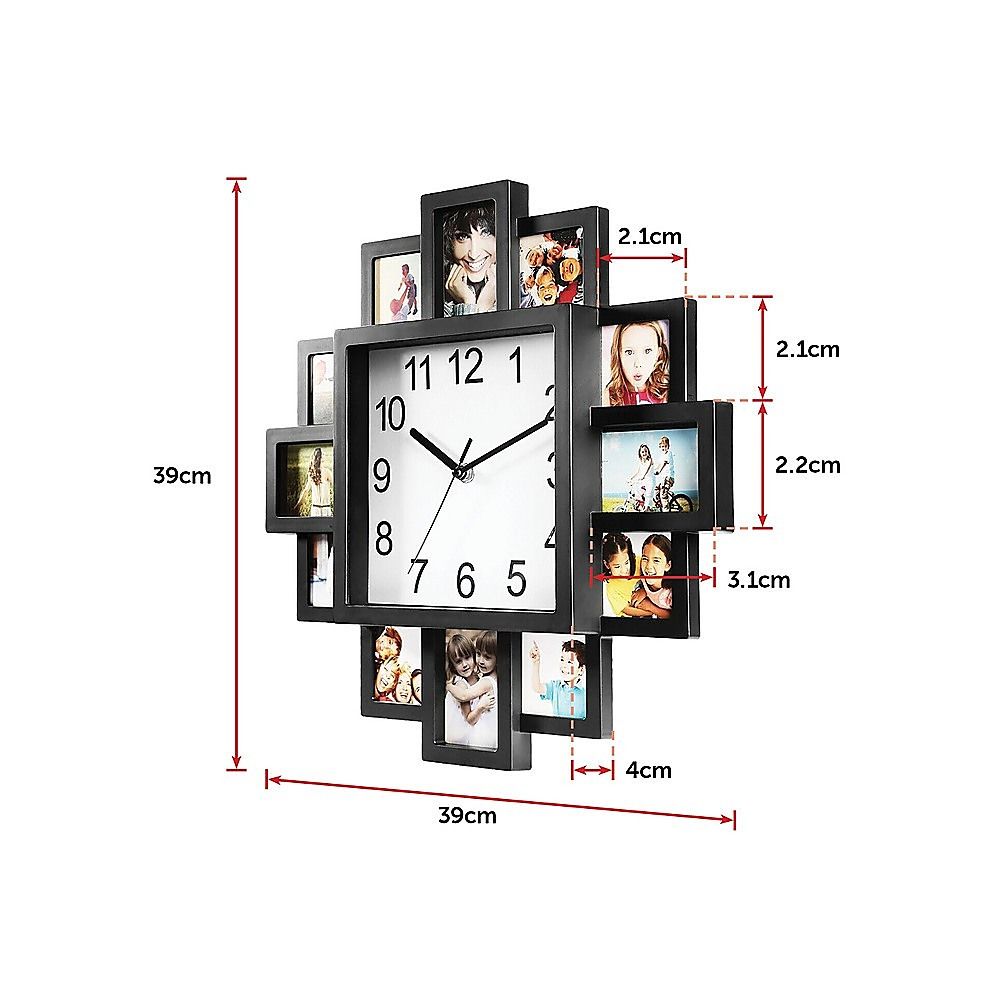 Photo Frame Clock 12-Picture Display Collage Wall Clock Home Décor